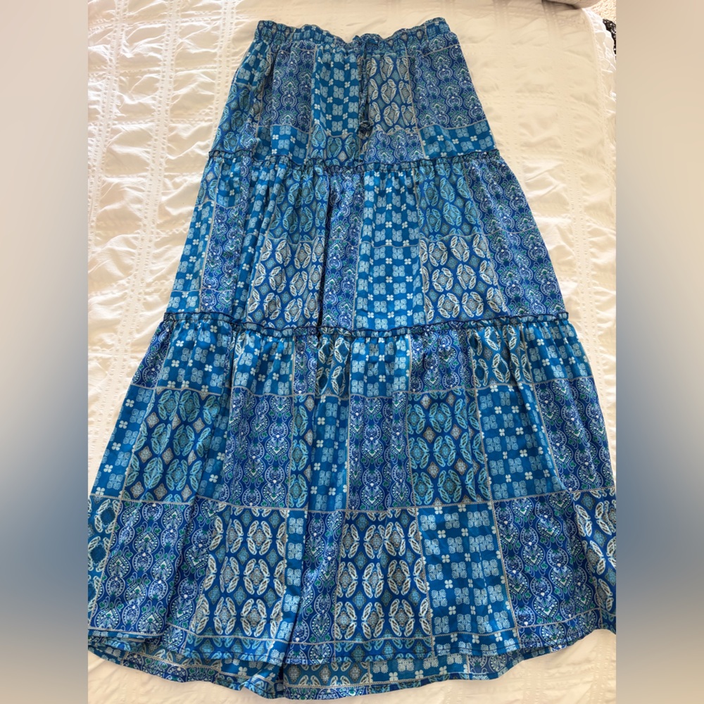 Blue Patchwork Maxi Skirt